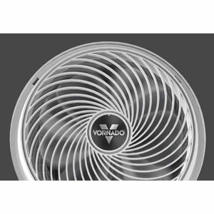 Vornado fan front grille with spiral design and center logo