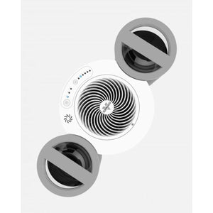 Vornado air purifier with circular white housing and grey side intake vents