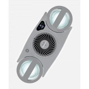 Vornado silver air circulator with central fan and two side circular vents