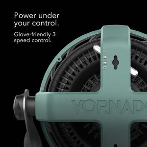 Vornado fan with glove friendly three speed control switch