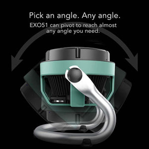Vornado EXO51 fan showing pivot range with curved arrows