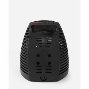 Back view of a black Vornado space heater showing ventilation slots and power controls