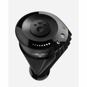 Top view of Vornado tower fan control panel with illuminated settings