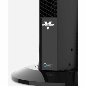 Vornado tower fan base with Vornado logo and Works with Alexa badge