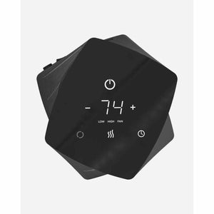 Top view of Vornado heater digital touch control panel displaying 74 degrees