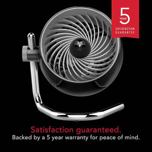Vornado air circulator fan with 5 year satisfaction guarantee graphic