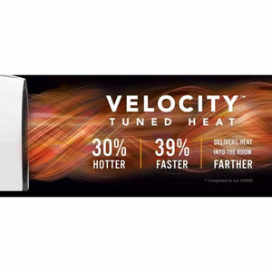 Vornado Velocity Tuned Heat graphic showing 30 percent hotter and 39 percent faster heat delivery