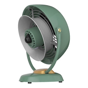 Vornado green retro style desk fan with silver cone and gold base
