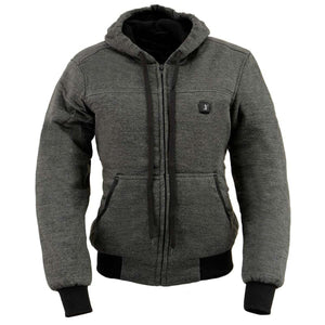 Charcoal grey zip up hoodie with black ribbed cuffs and hem and drawstring hood