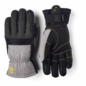 Hestra black and grey CZone ski gloves with yellow stitching