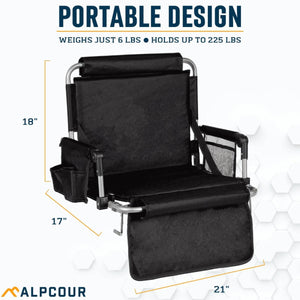 Alpcour portable stadium seat with 18 inch back height 17 inch seat depth and 21 inch width