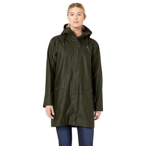 Helly Hansen olive green hooded raincoat with front pockets