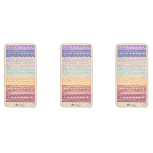 Three HealthyLine Rainbow mats with multicolored gemstone surfaces arranged side by side