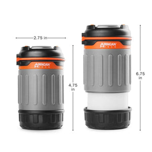 Wagan Tech lantern dimensions showing 2.75 inch width and heights of 4.75 inches and 6.75 inches