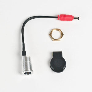 Warm and Safe panel mount coaxial power socket with red connector nut and black dust cover