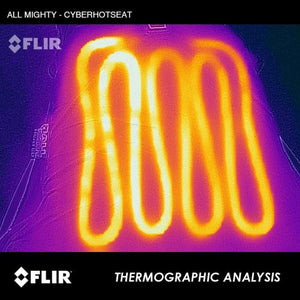 FLIR thermal imaging showing heat distribution in a serpentine pattern on a seat surface