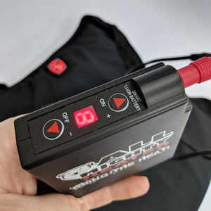 Black smart lithium ion battery pack with digital display showing number eight and power control buttons