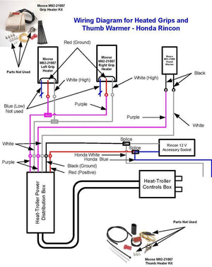 Warm and Safe wiring diagram for heated grips and thumb warmer on a Honda Rincon