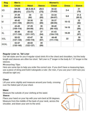 Warm and Safe size chart for men and women with measuring instructions
