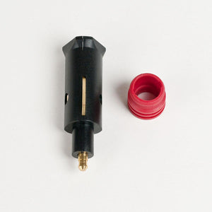 Warm and Safe black coaxial power plug with a separate red rubber adapter ring