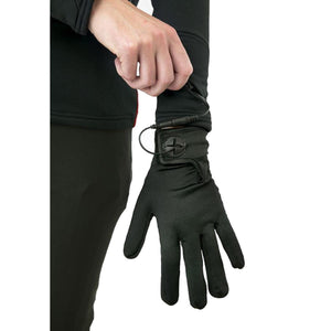 Person connecting power cable to black heated glove