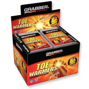Grabber adhesive toe warmers display box containing multiple individual packs