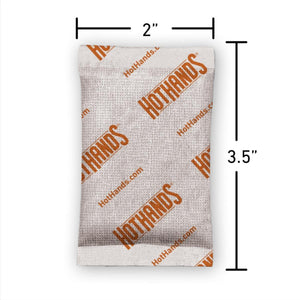 Grabber HotHands hand warmer packet with dimensions of 2 inches by 3.5 inches