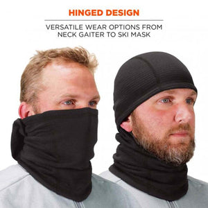 Man wearing a black hinged neck gaiter and ski mask
