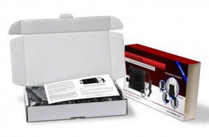 WelAide heating pad in open shipping box with instruction manual and product packaging