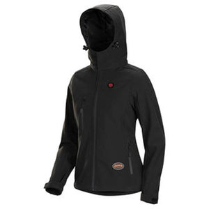 Pioneer black hooded softshell jacket with front zipper and pockets