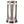 Cylindrical metal outdoor heater with ventilation slots and warning text