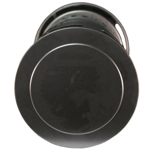 Top view of a black cylindrical metal stove