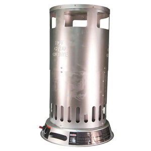World Marketing cylindrical propane heater with metal housing and ventilation slots
