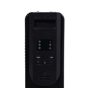 Black space heater control panel with power timer and temperature settings
