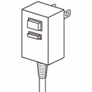 Line drawing of a wall plug power adapter with two buttons and a cord