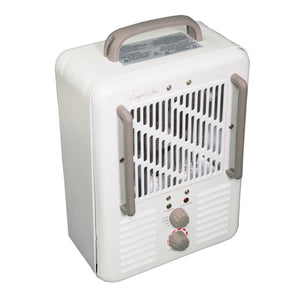 World Marketing Comfort Glow white portable electric heater with top handle and two control knobs