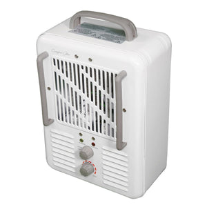 Comfort Glow white portable electric space heater with top handle and two control knobs
