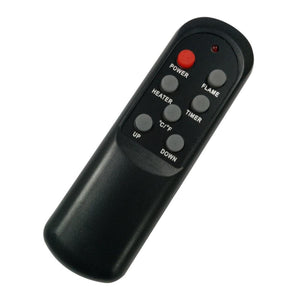 Black electric fireplace remote control with power heater flame timer and temperature buttons