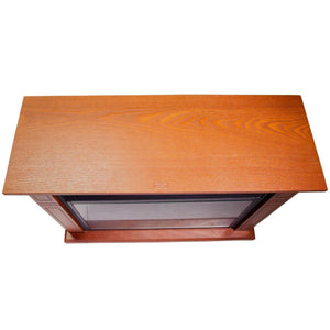 Top view of World Marketing electric fireplace with wood grain finish