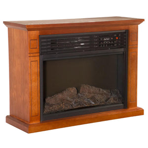 World Marketing electric fireplace with wood mantel and black insert