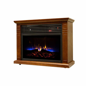 World Marketing electric fireplace with wood finish and flame display