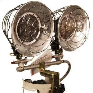World Marketing dual head propane heater with wire safety guards