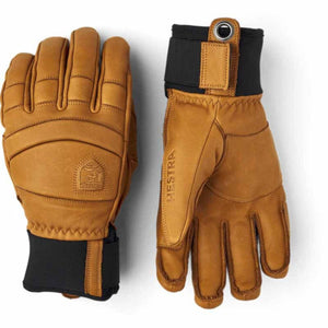 Hestra tan leather gloves with black cuffs
