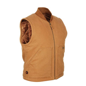 Mobile Warming tan canvas work vest with front zipper and two pockets