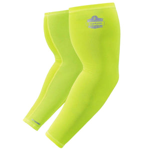 Chill-Its lime yellow cooling arm sleeves with Ergodyne logo