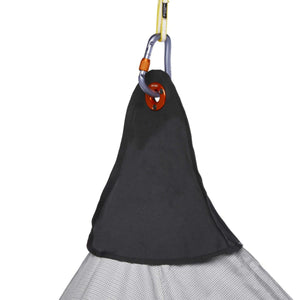 Black Diamond climbing haul bag attachment point with carabiner and webbing strap