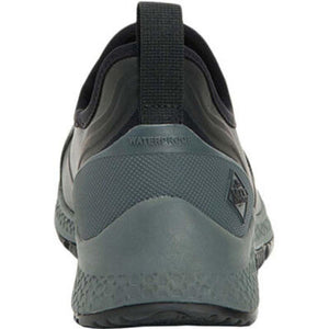 Rear view of Muck waterproof slip on shoe with textured grey heel and pull tab