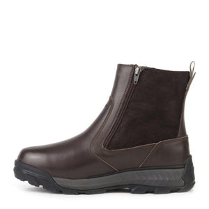 NexGrip brown leather ankle boot with side zipper and dark grey lug sole