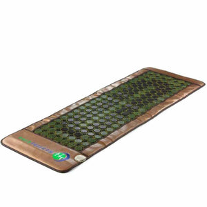 HealthyLine gemstone mat with brown border and green and black circular stones