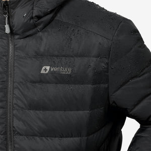 Water droplets on black Venture Heat quilted jacket